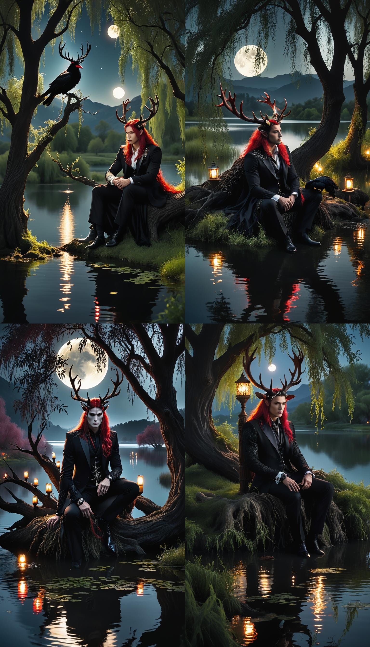 Antlered Man by Enchanted Lake in Dark Fantasy Style