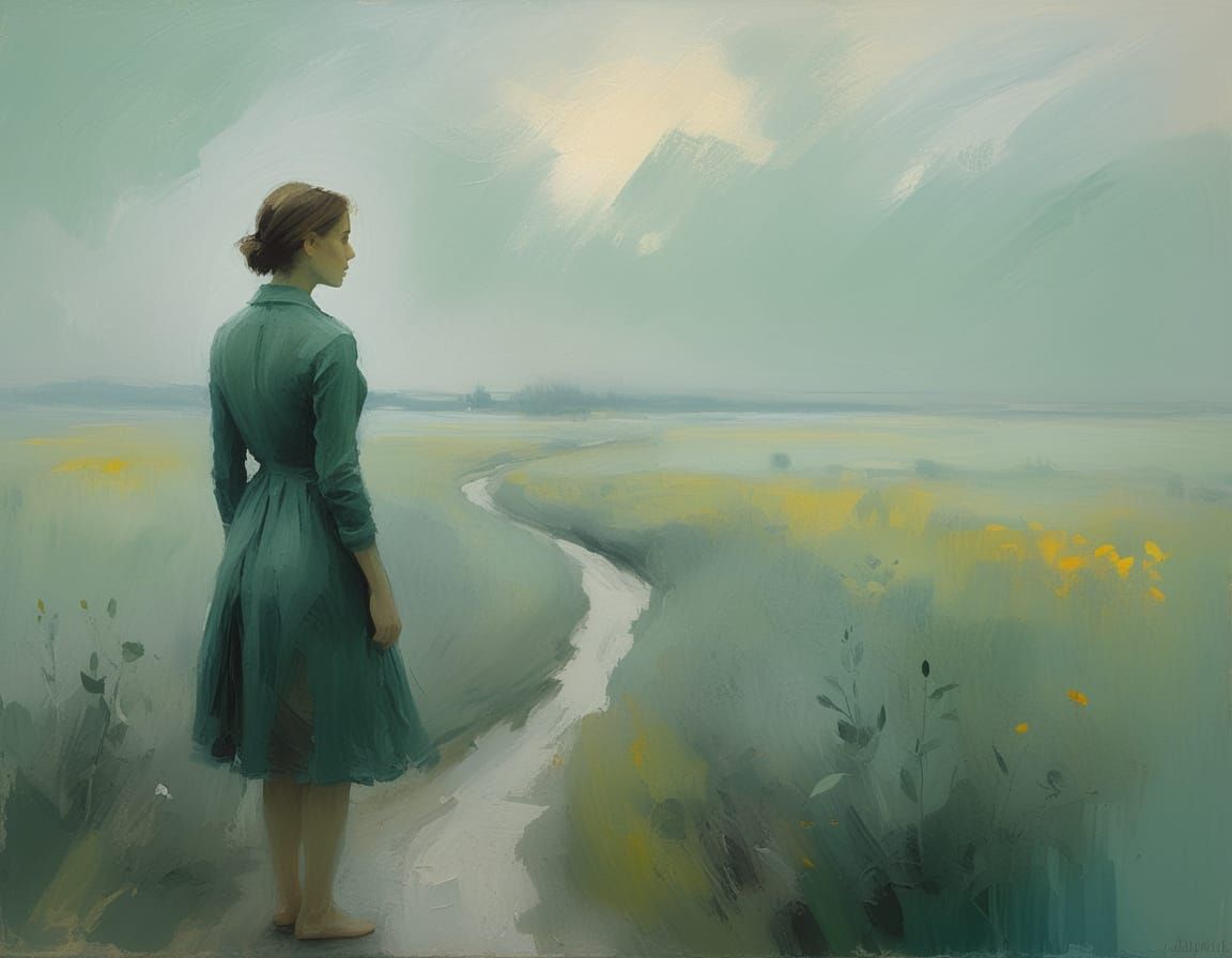 Impressionist Painting of Figure Expressing Forlorn Longing