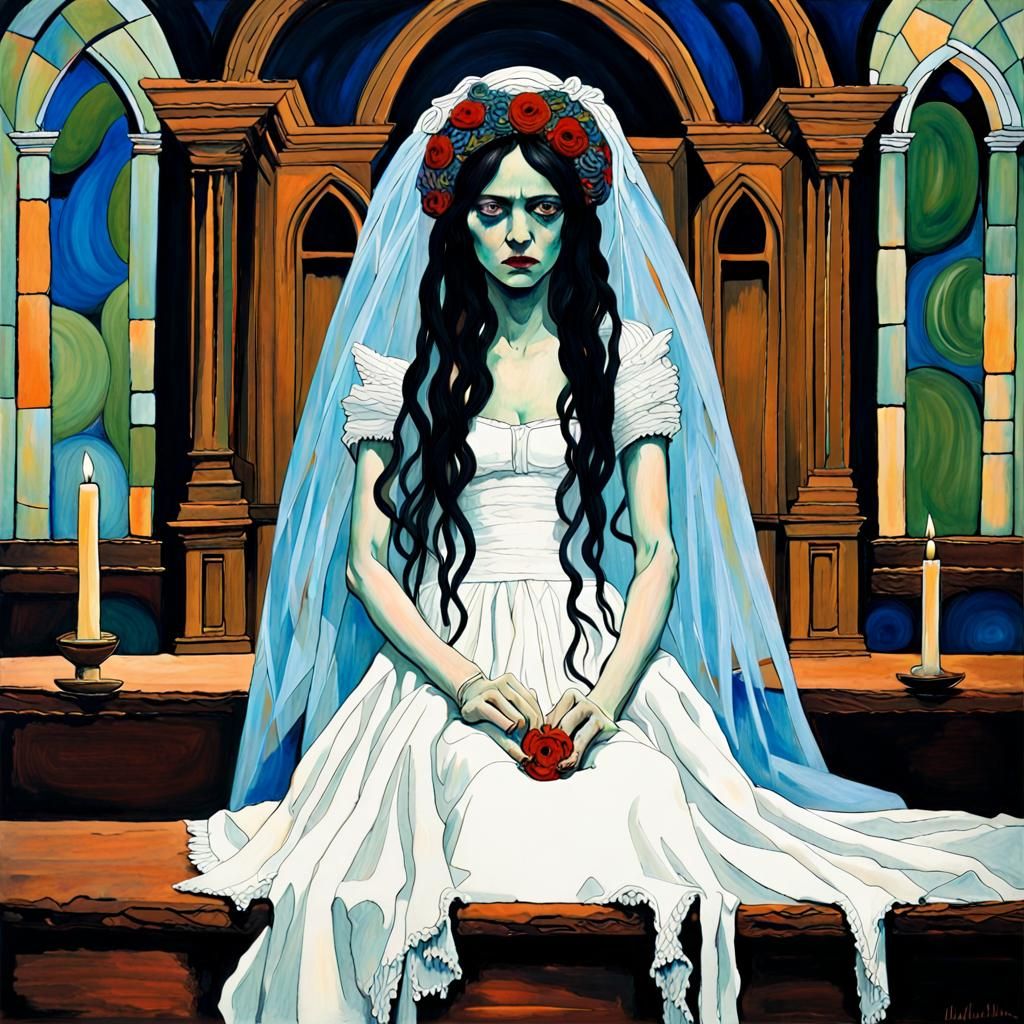 Weeping Vampire Bride: Gouache Emo Anime Art