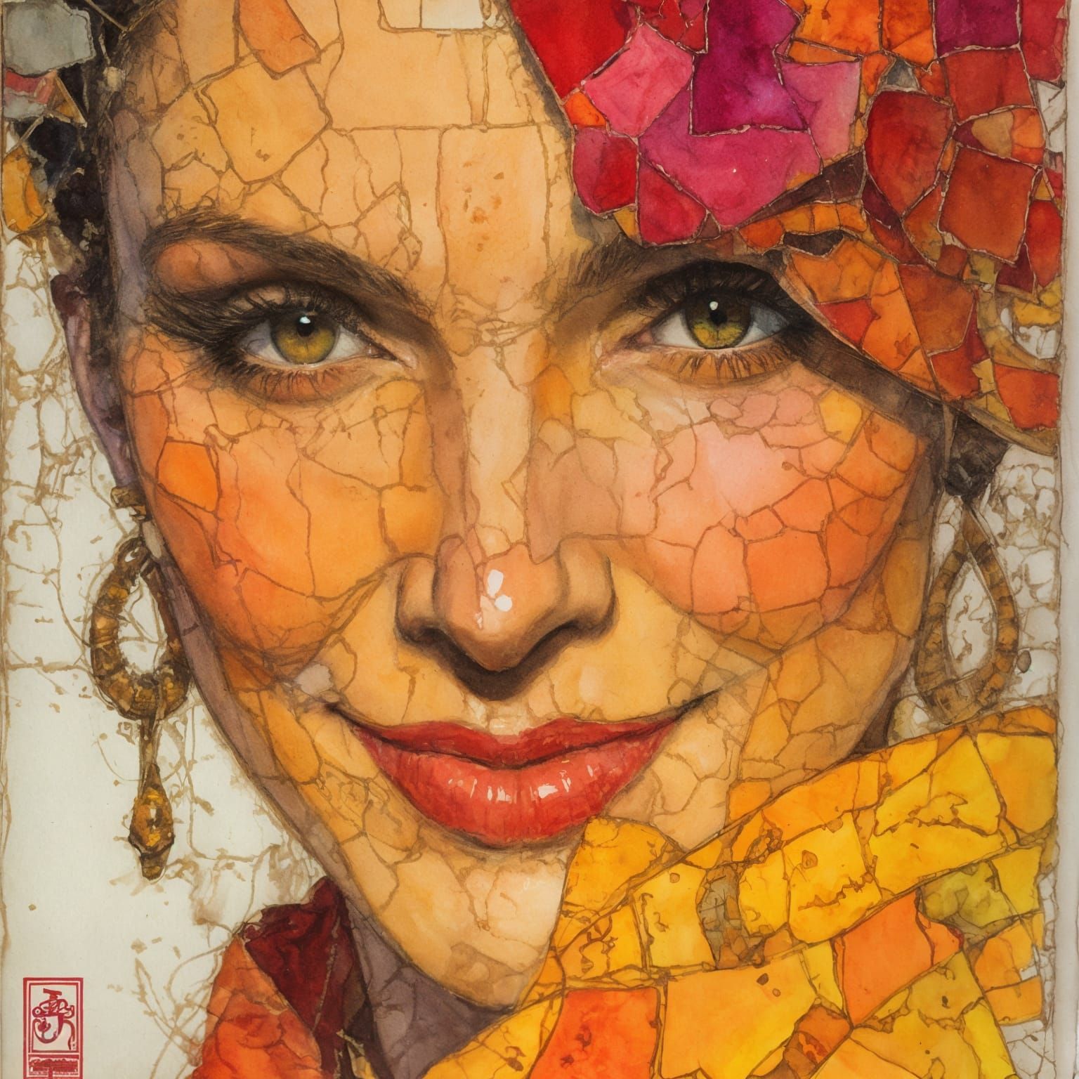 Alcohol Ink Pirate Portrait in Summer Colors