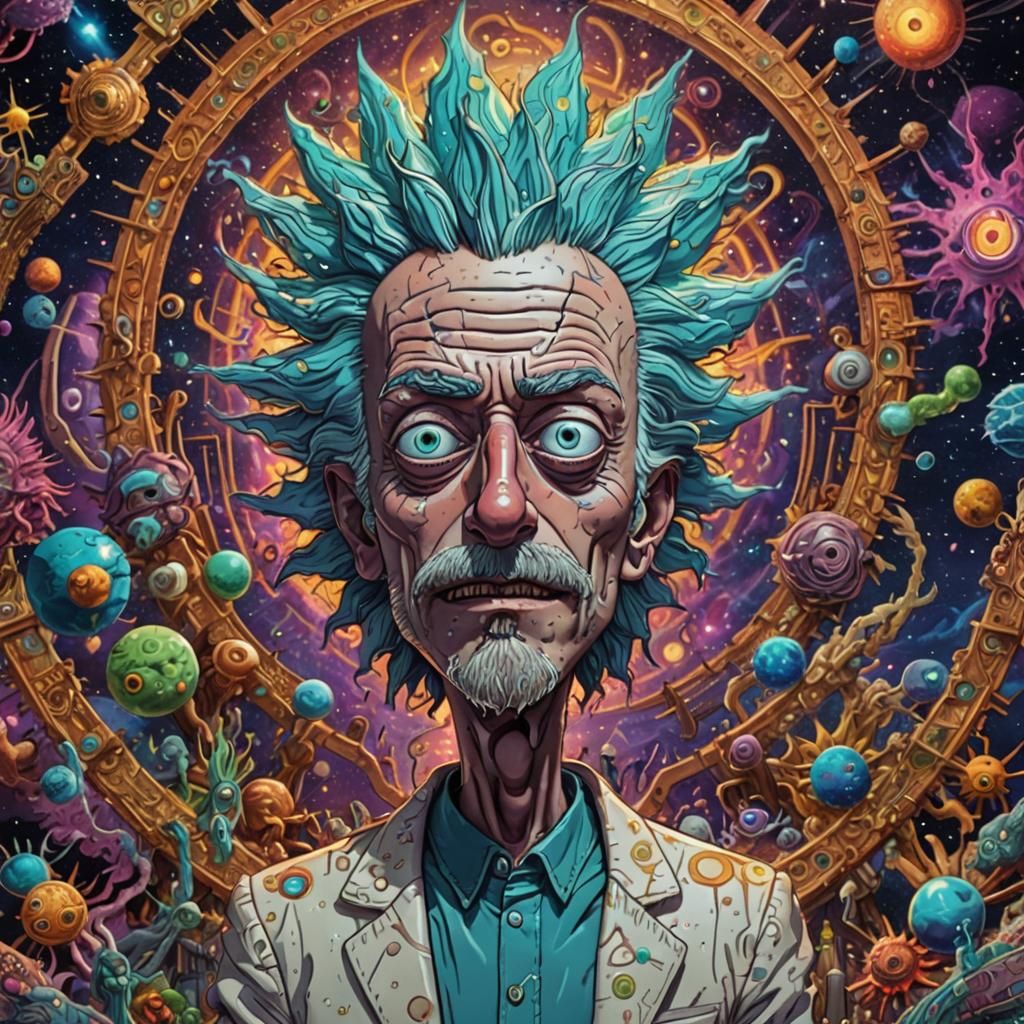 Psychedelic Rick Sanchez in Detailed Digital Painting