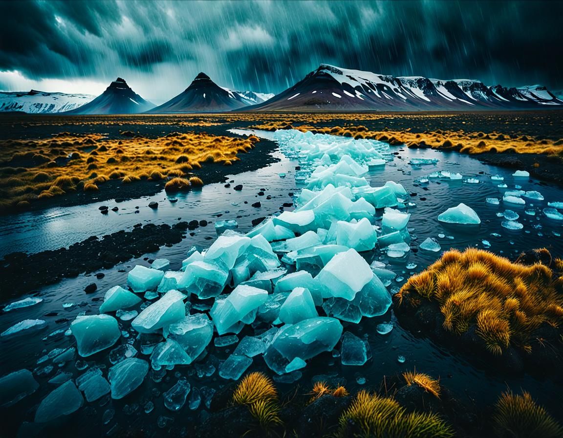 Dramatic Iceland Storm Scene with Cinematic Lighting