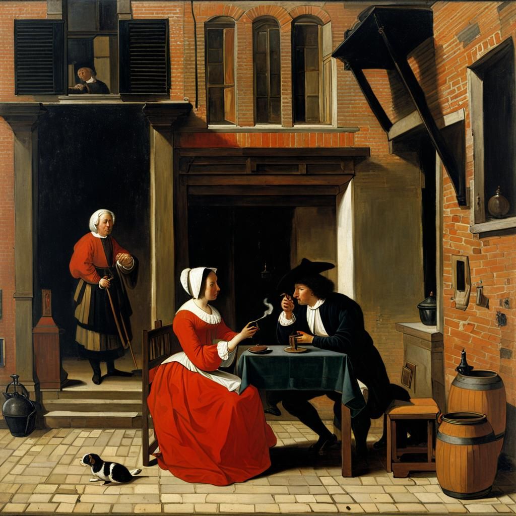 Man Smoking and Woman Drinking: Genre Painting