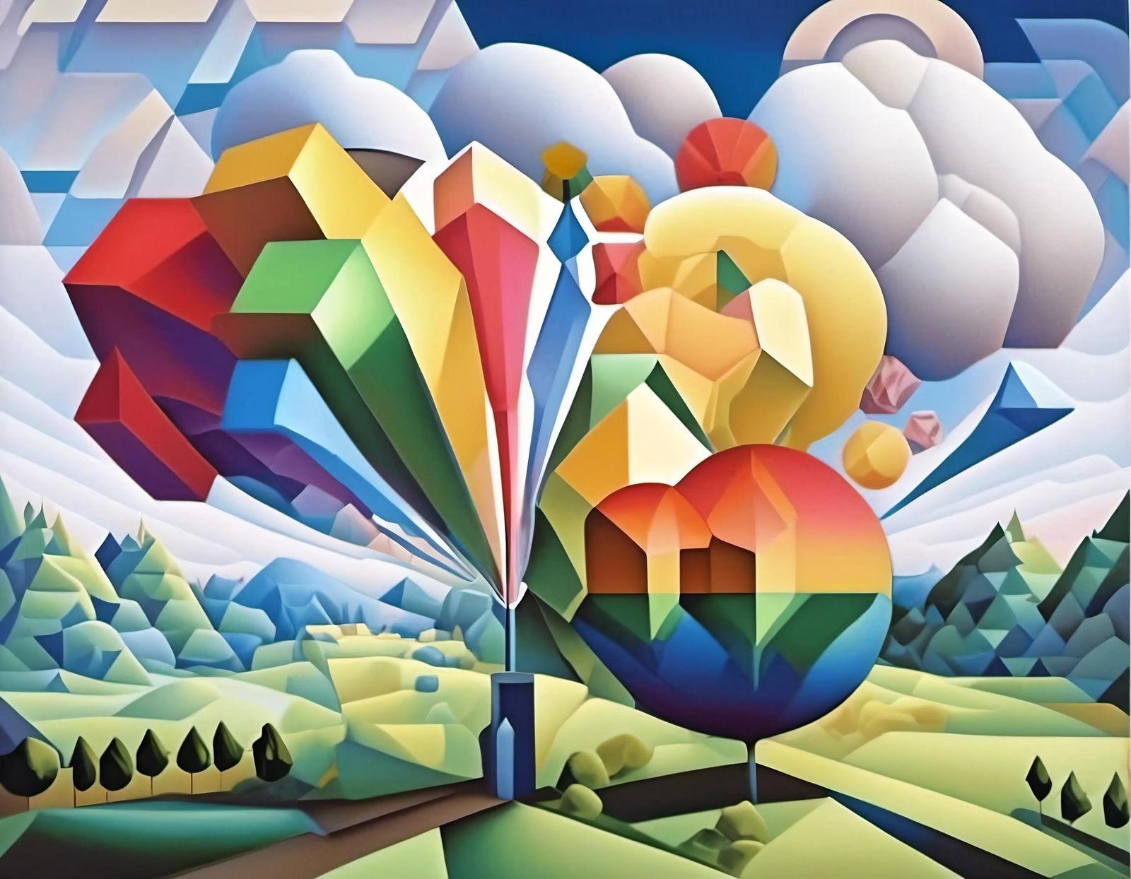 Cubist Rainbow Balloons in Geometric Pop Art Style