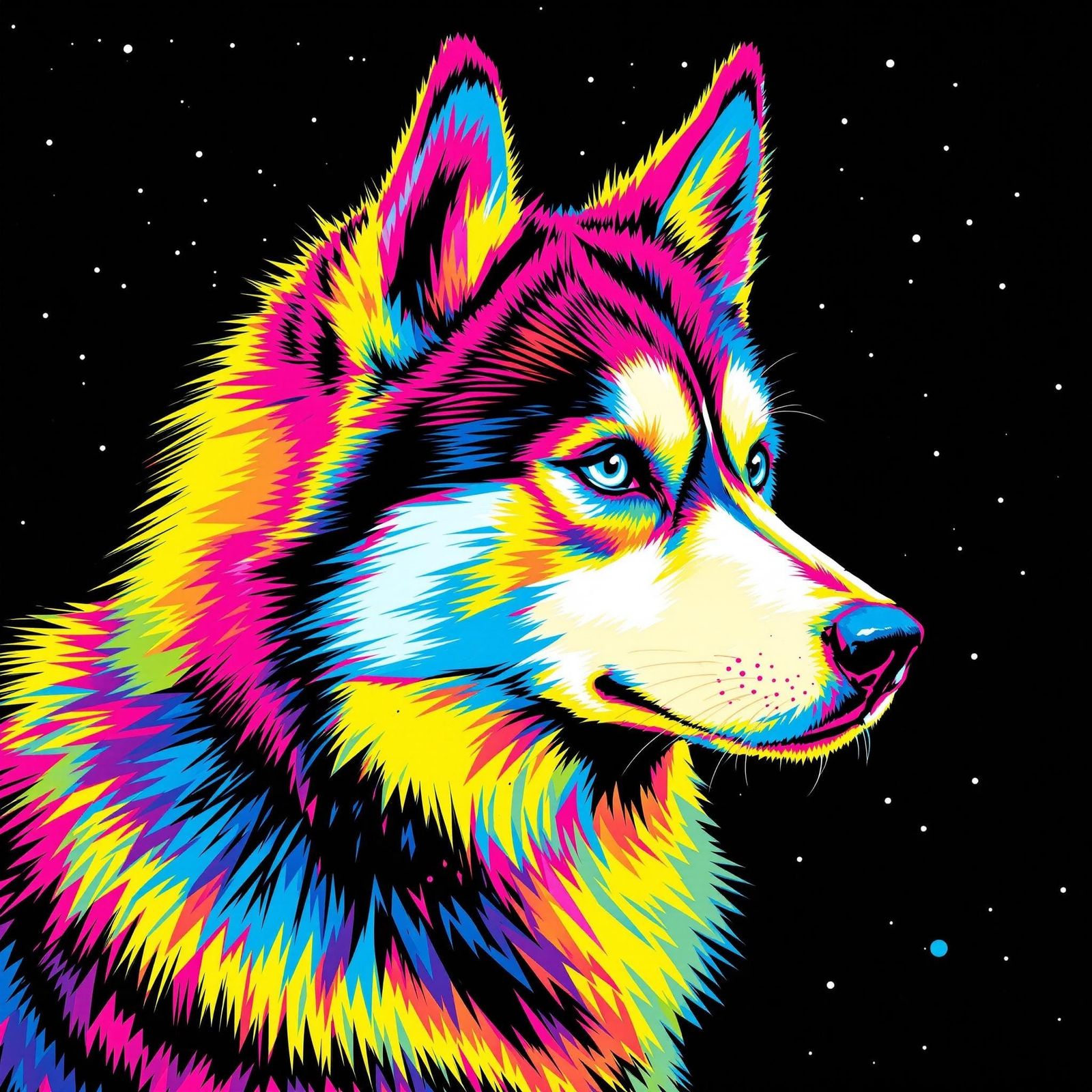 Rainbow Husky in Pop Art Style