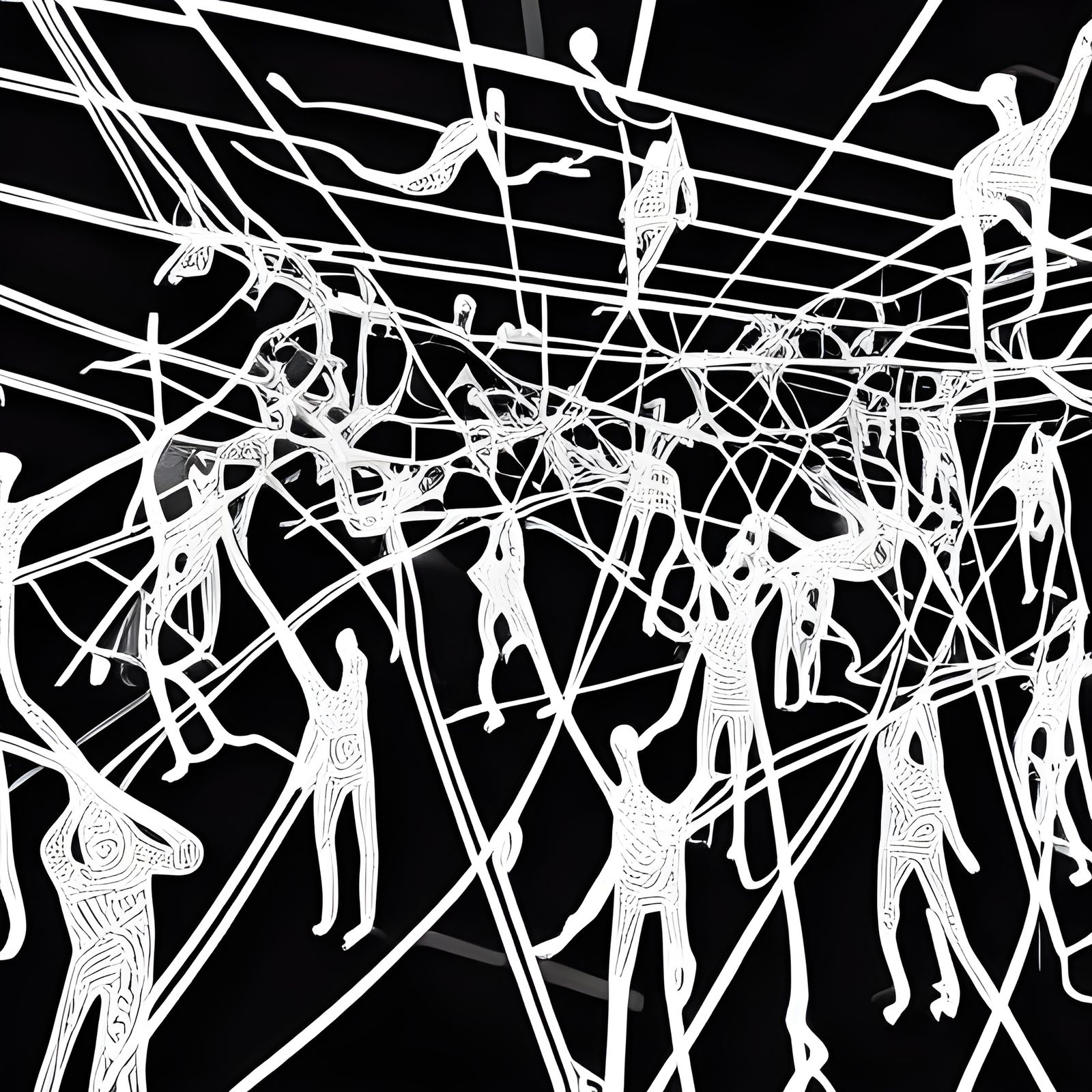 Wire People Dancing: Hyperdetailed Ink Drawing