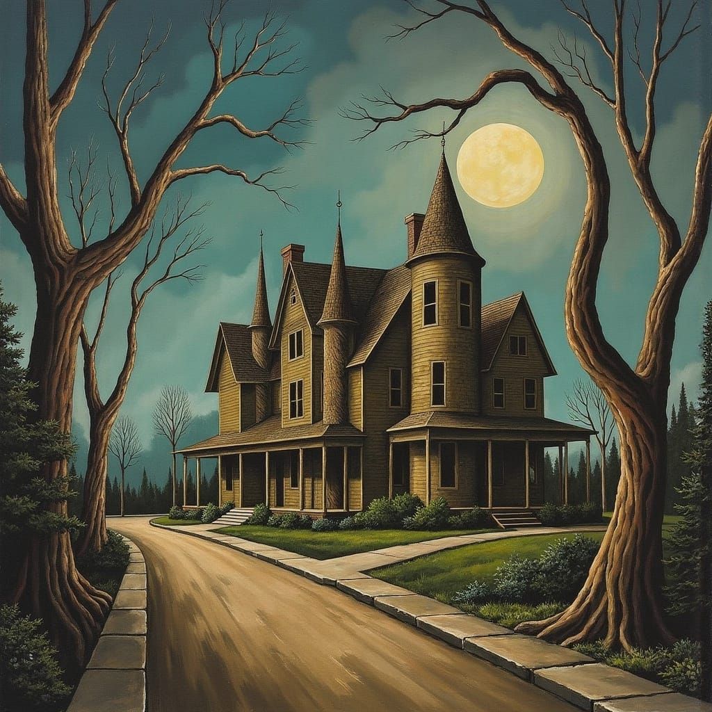 Eerie Victorian Mansion in Dark Surrealist Style