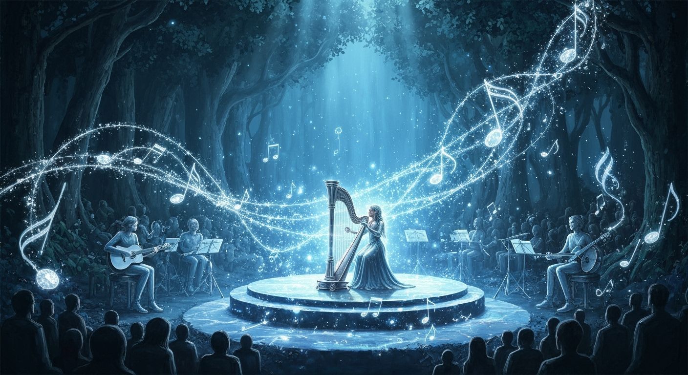 Enchanting Songweaver Musician Performing in Lyrical Fantasy...