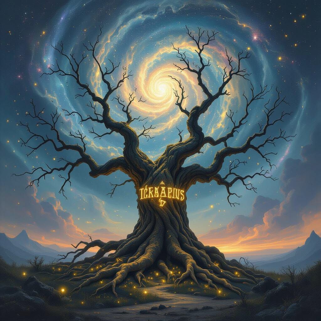 Ancient Tree Reaching for Nebula: Fantasy Concept Art