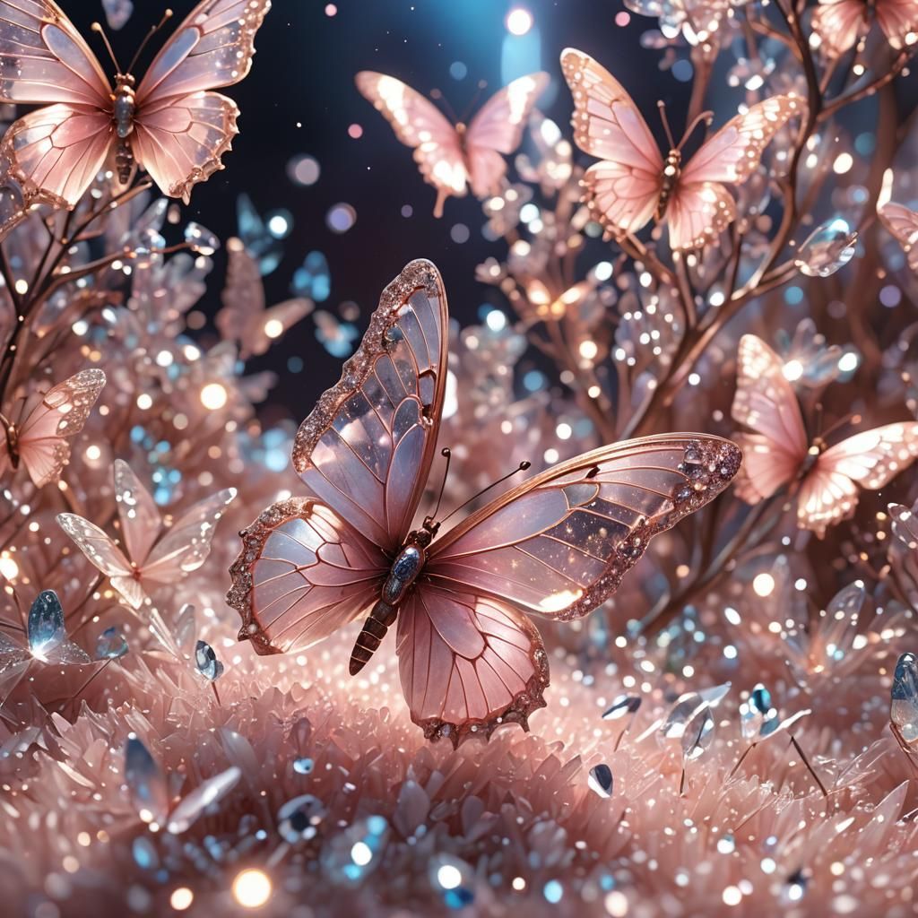 Pink Crystal Butterfly in Iridescent Light