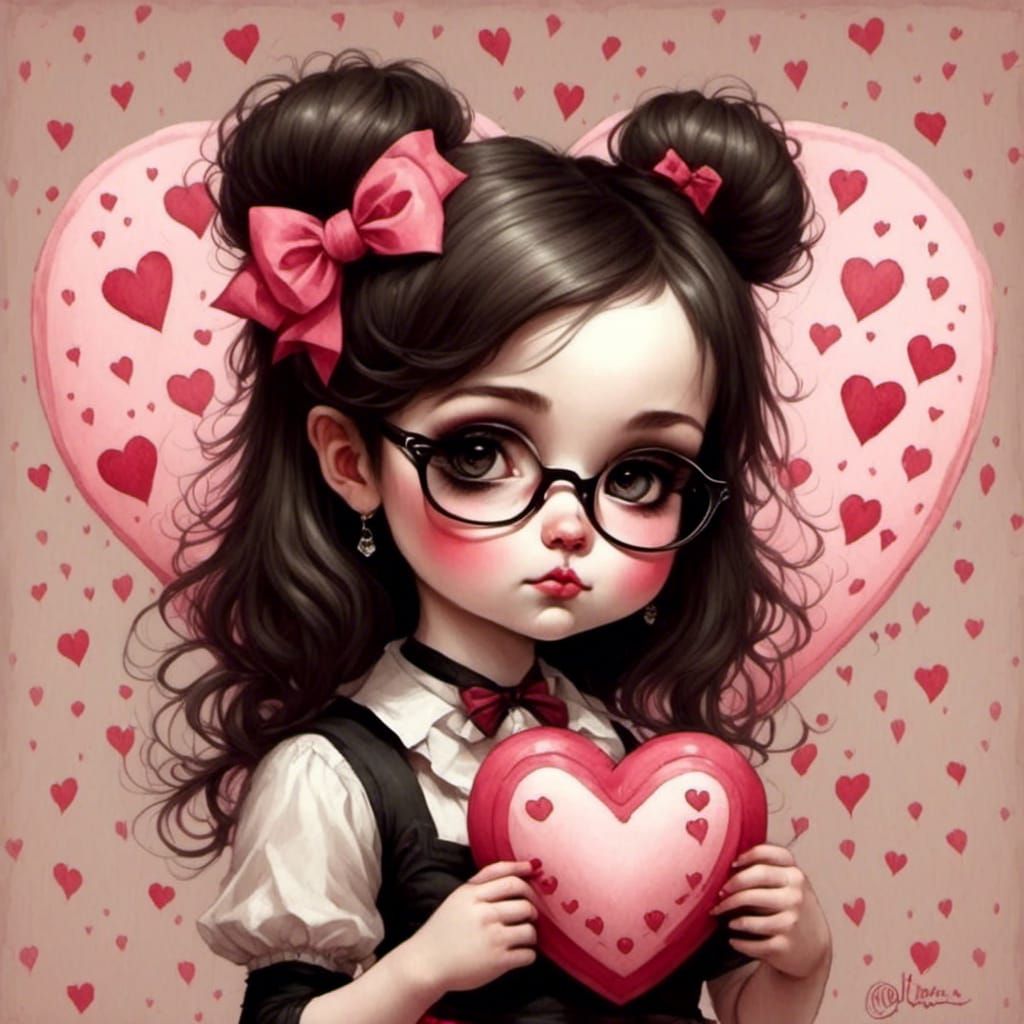 Panda Girl with Heart in Pop Surrealist Style