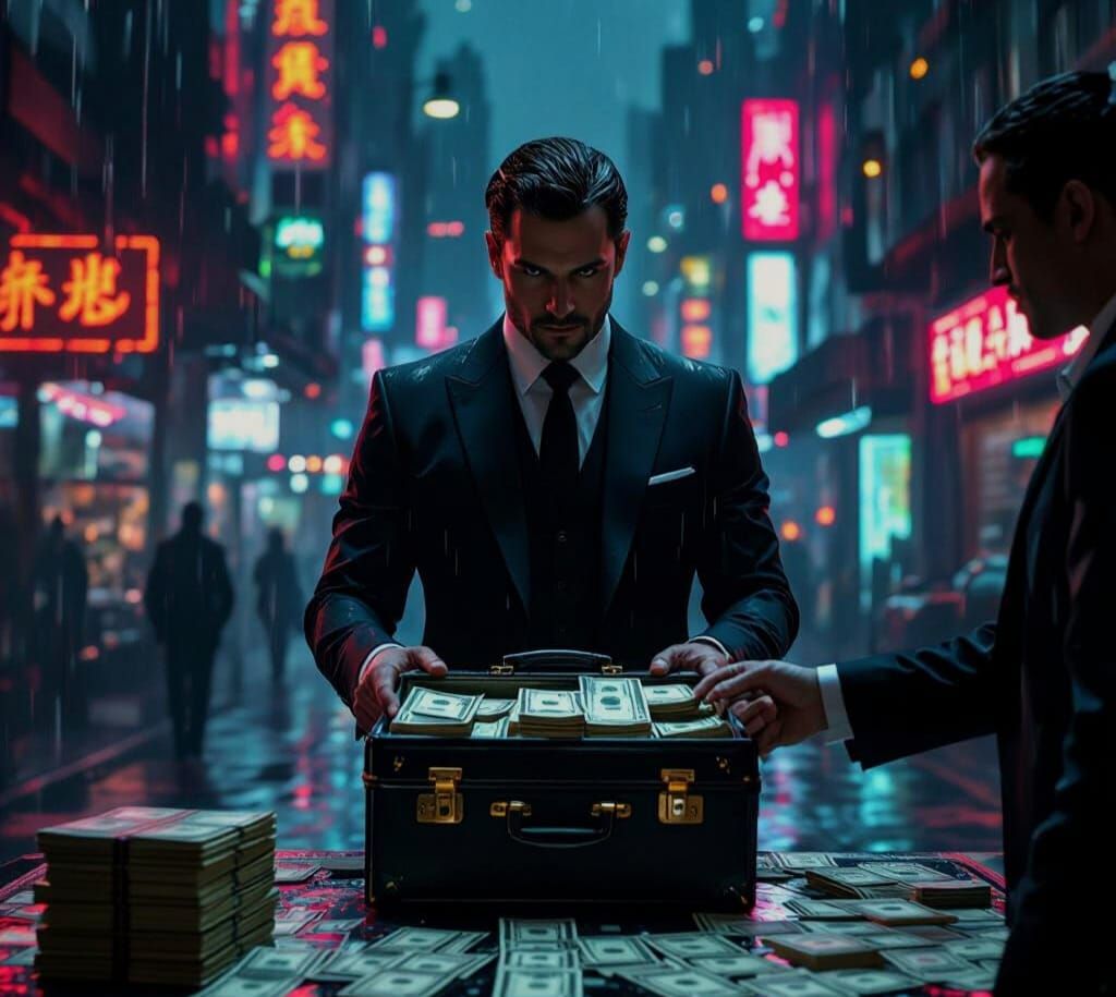 Cyberpunk Purchase: Expensive Deal in Futuristic Setting