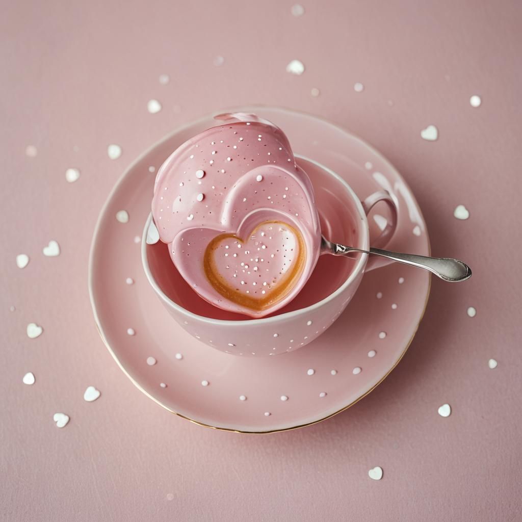 Pink Teacup Still Life in Watercolor Style