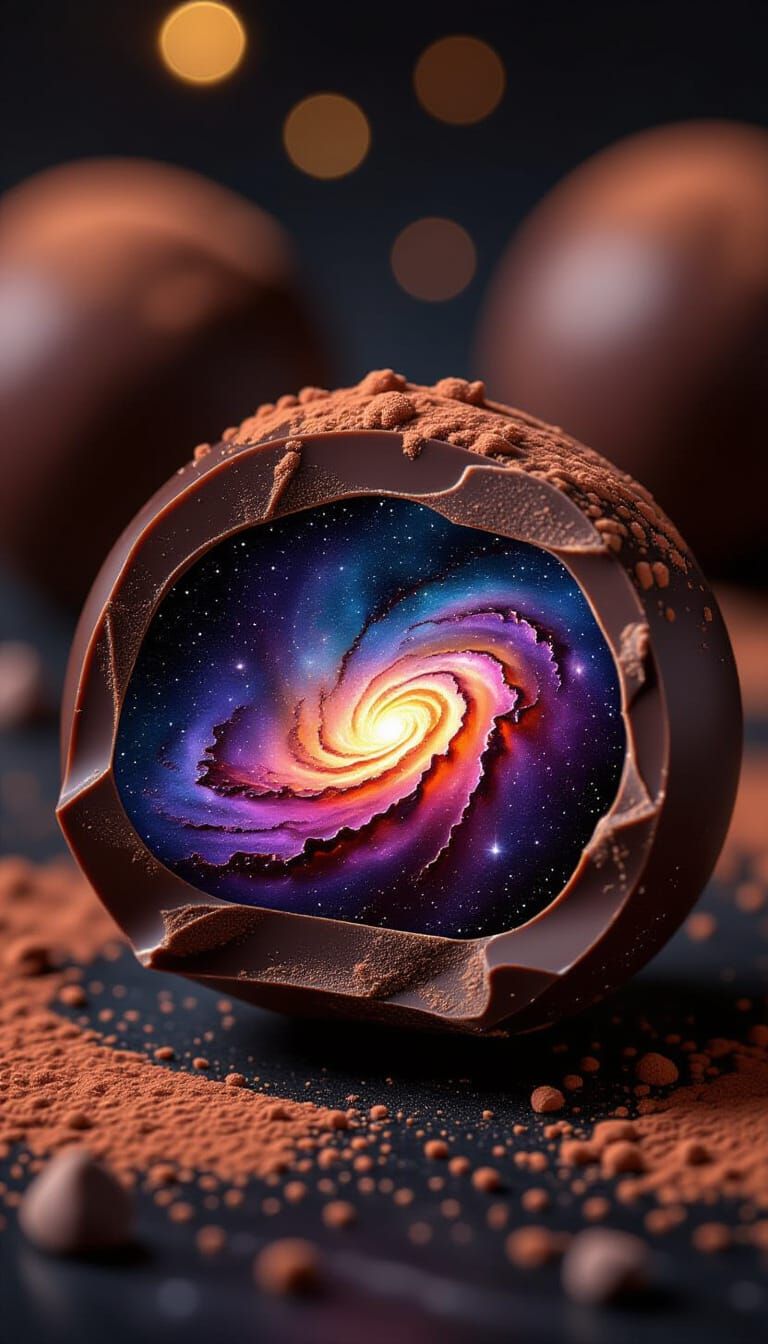 Chocolate Truffle Reveals a Galaxy, Hyper-Realistic Close-Up