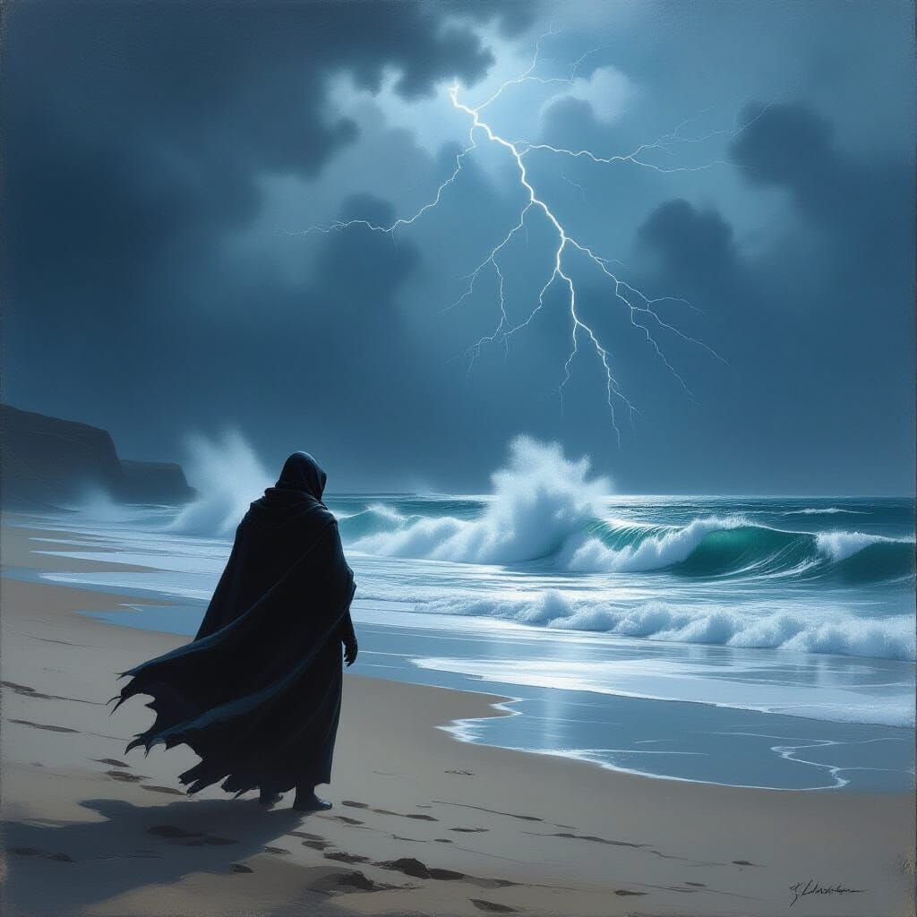 Dramatic Seascape with Figure in Painterly Style