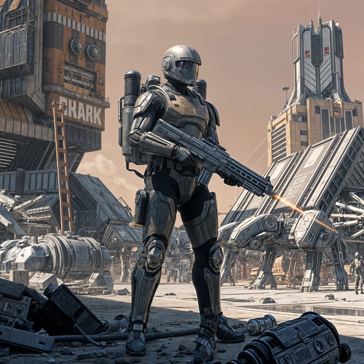 Futuristic Soldier with Jetpack and Laser Gun in Epic Sci-Fi...