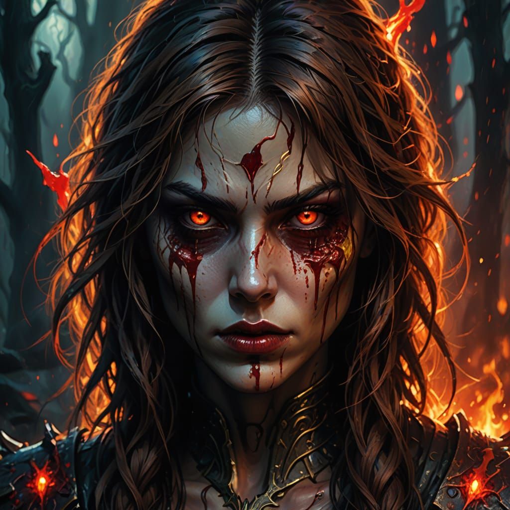 Female Blood Elemental with Red Eyes Concept Art