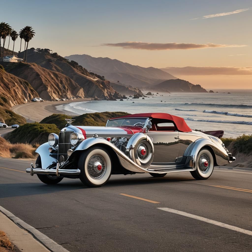 Art Deco Convertible on Pacific Coast Highway