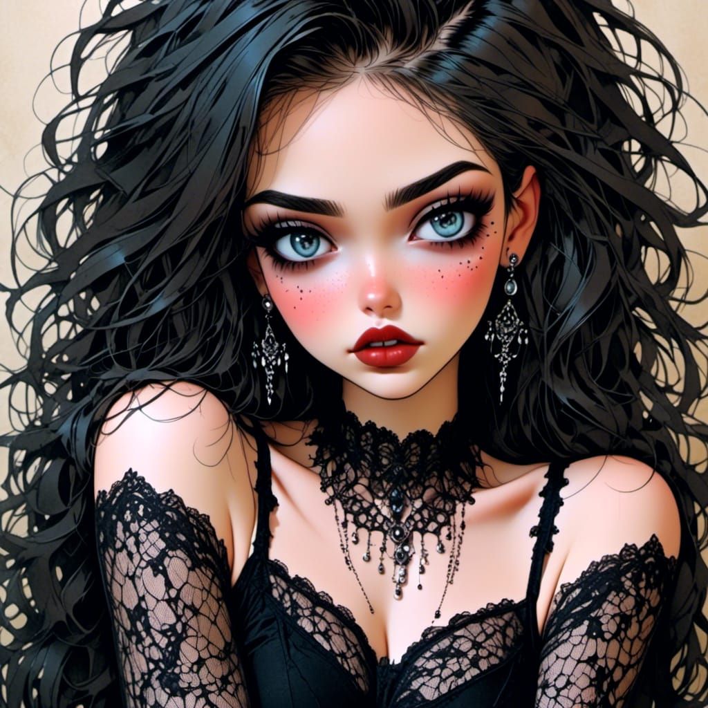 Beautiful Goth Woman in Edgy Club, Detailed Art