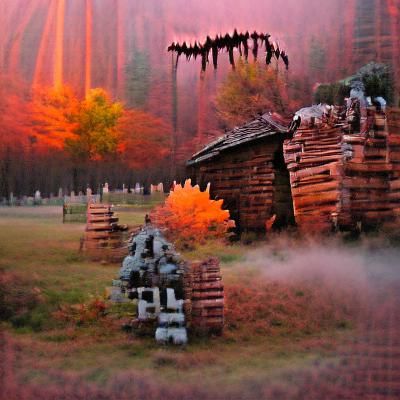 Log Cabin in Autumnal Forest