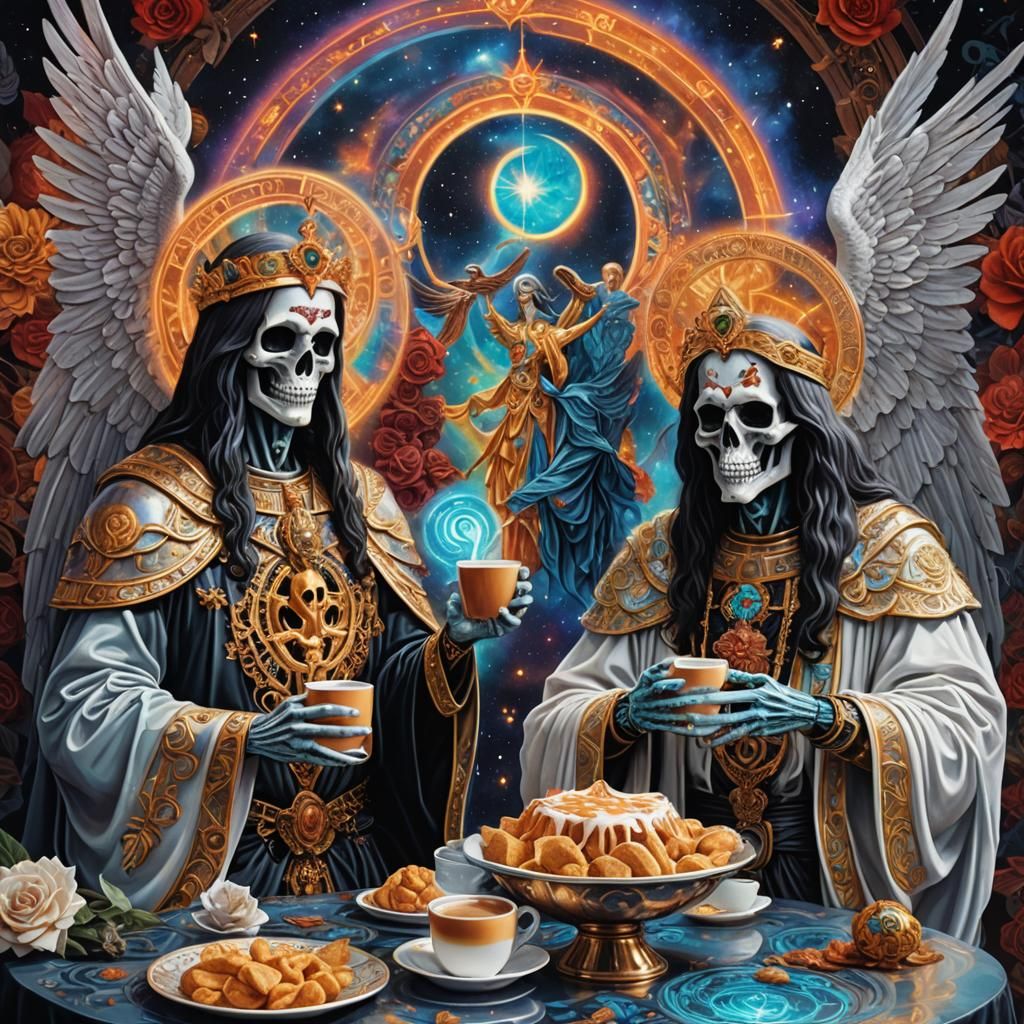 Archangel Gabriel and Santa Muerte Coffee, Astral Illustrati...