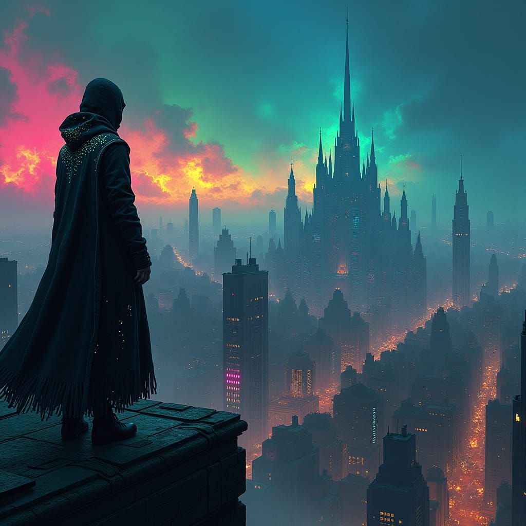 Cyberpunk Cityscape with Matisse-Inspired Colors