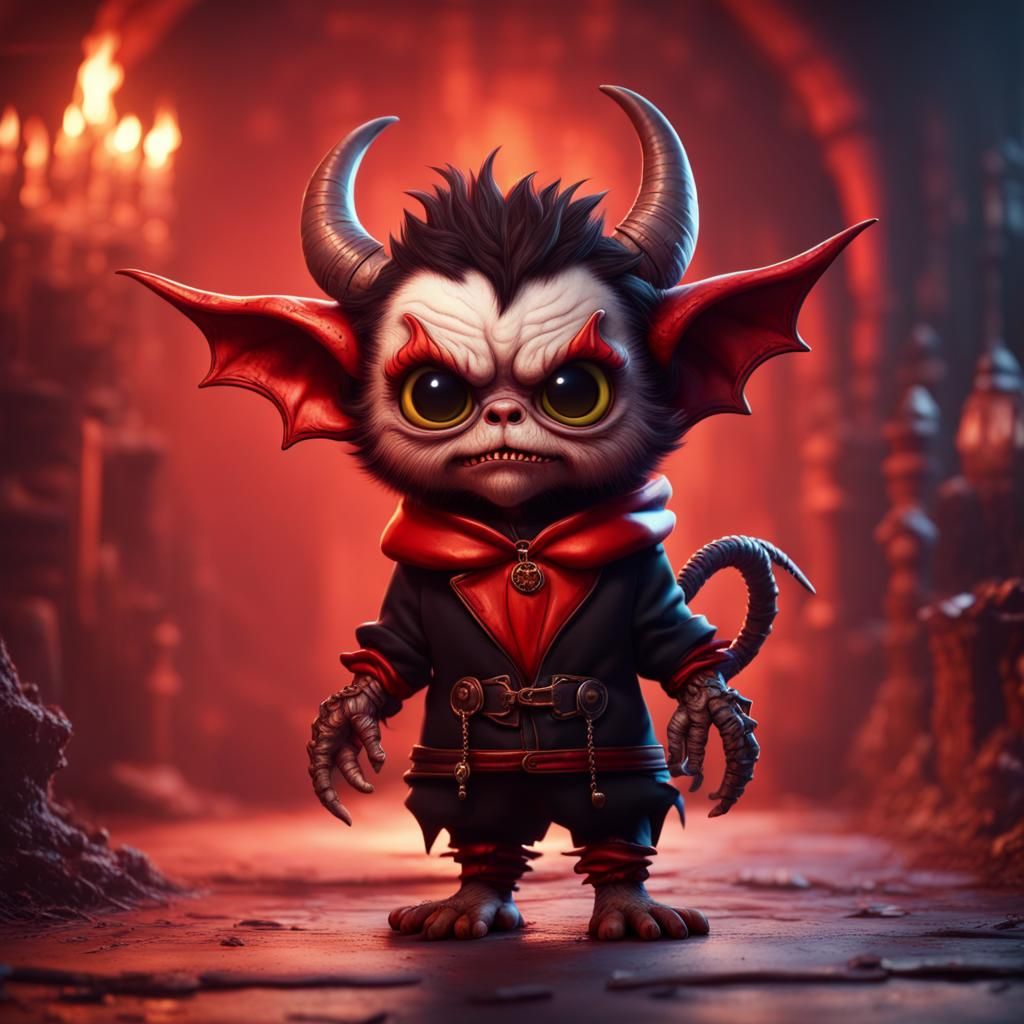 Gizmo as Cute Devil: Detailed Fantasy Art