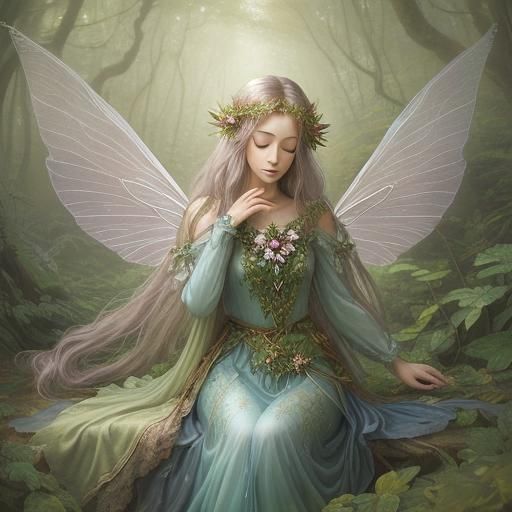 Enchanting Fairy Elf Soaring Through Misty Forest