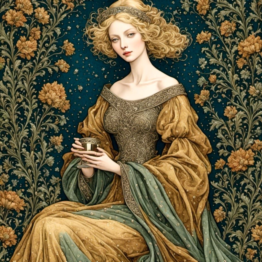 Medieval Woman in Alcohol Ink Illustration