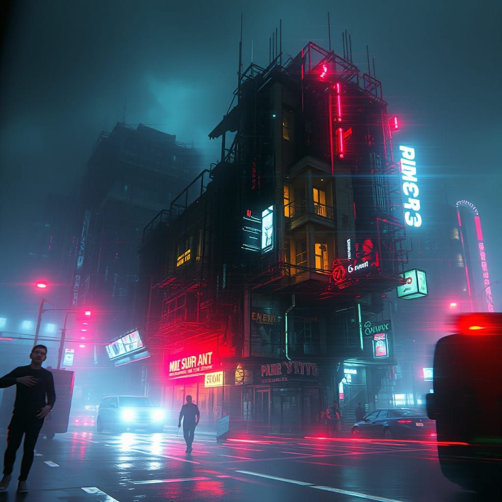 Biopunk Cityscapes in Cyberpunk Glitchcore Style