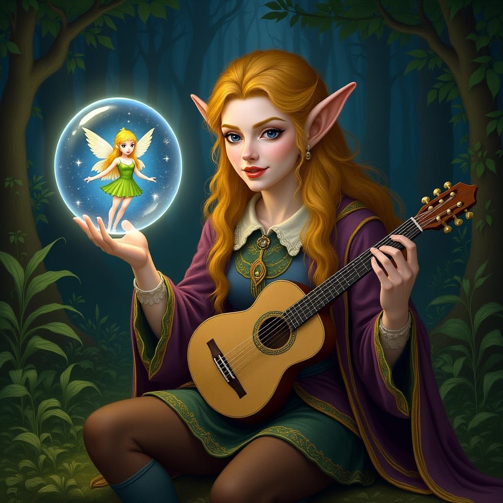 Elven Jester's Fairy Serenade: A Whimsical Forest Scene