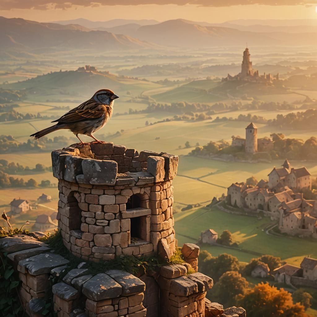 Sparrow at Sunset: Cinematic Countryside Tower