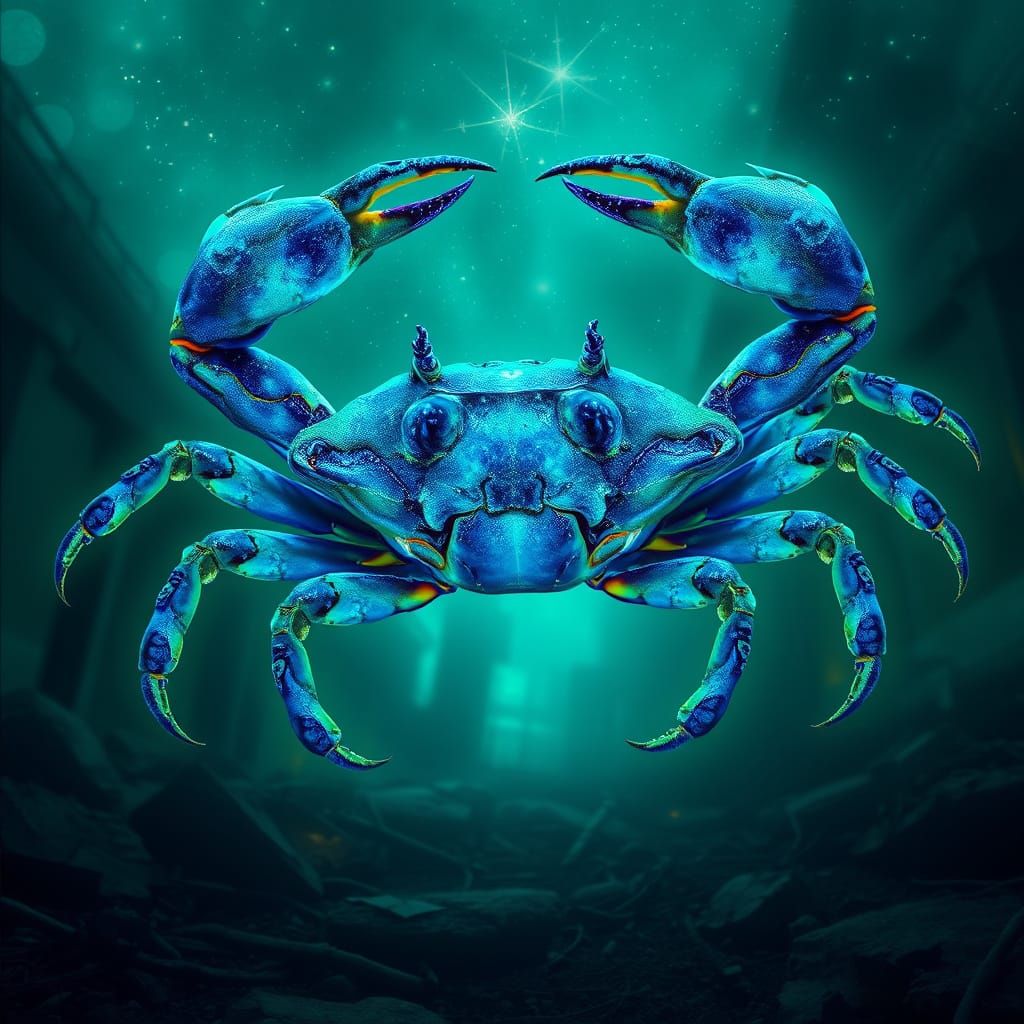 Melancholic Constellation Crab in City Pop Style