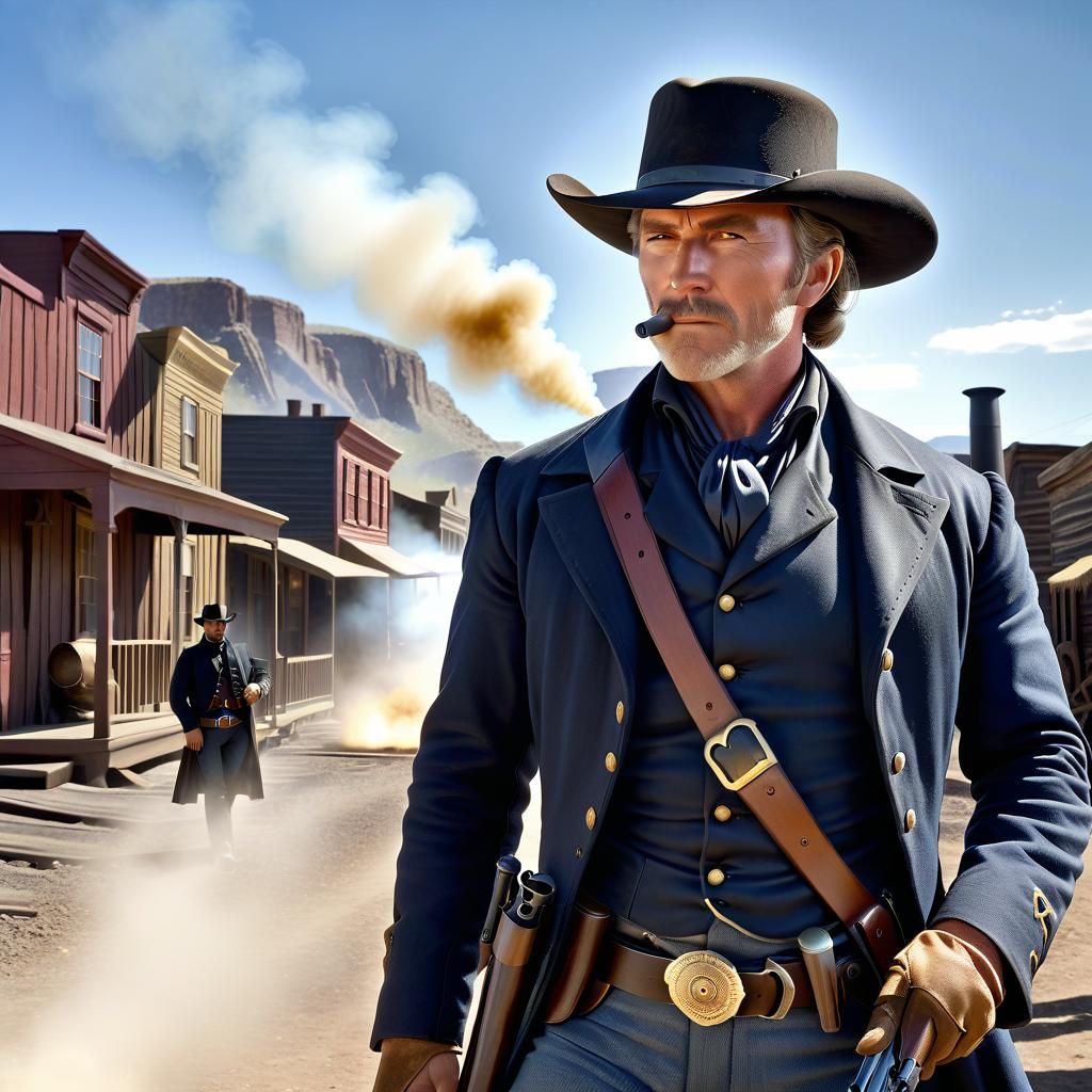 Gunslinger Aims in Dusty Western Town
