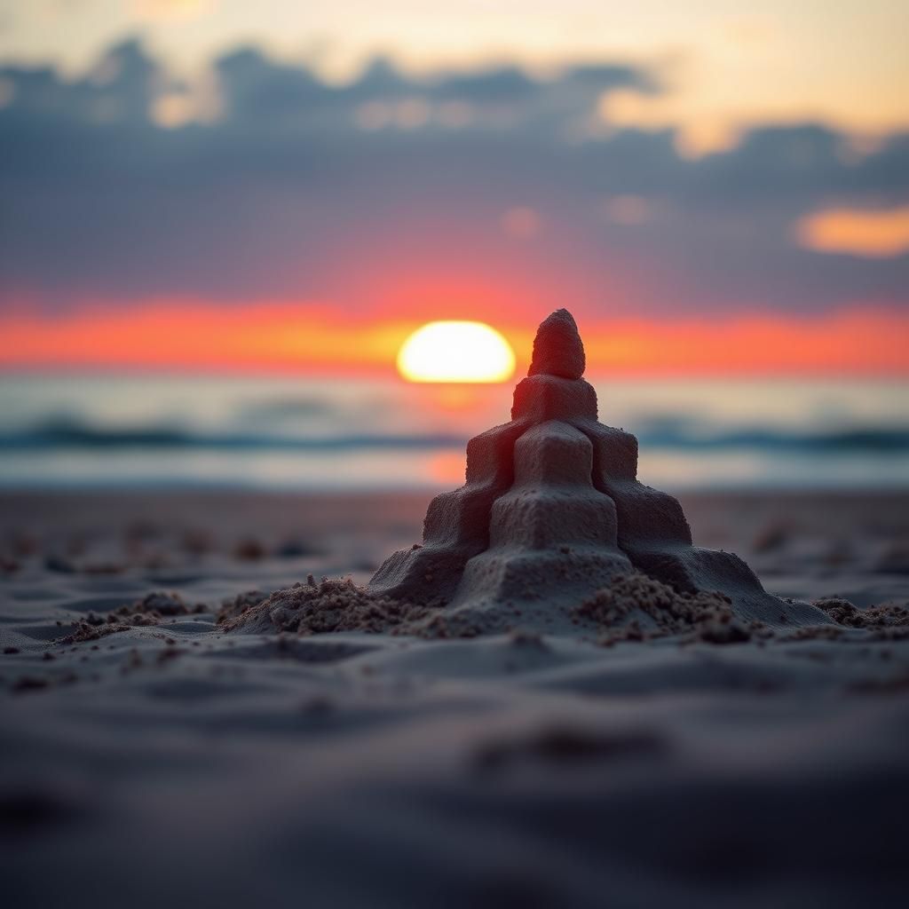 Synthwave Sandcastle at Sunset with Vaporwave Style