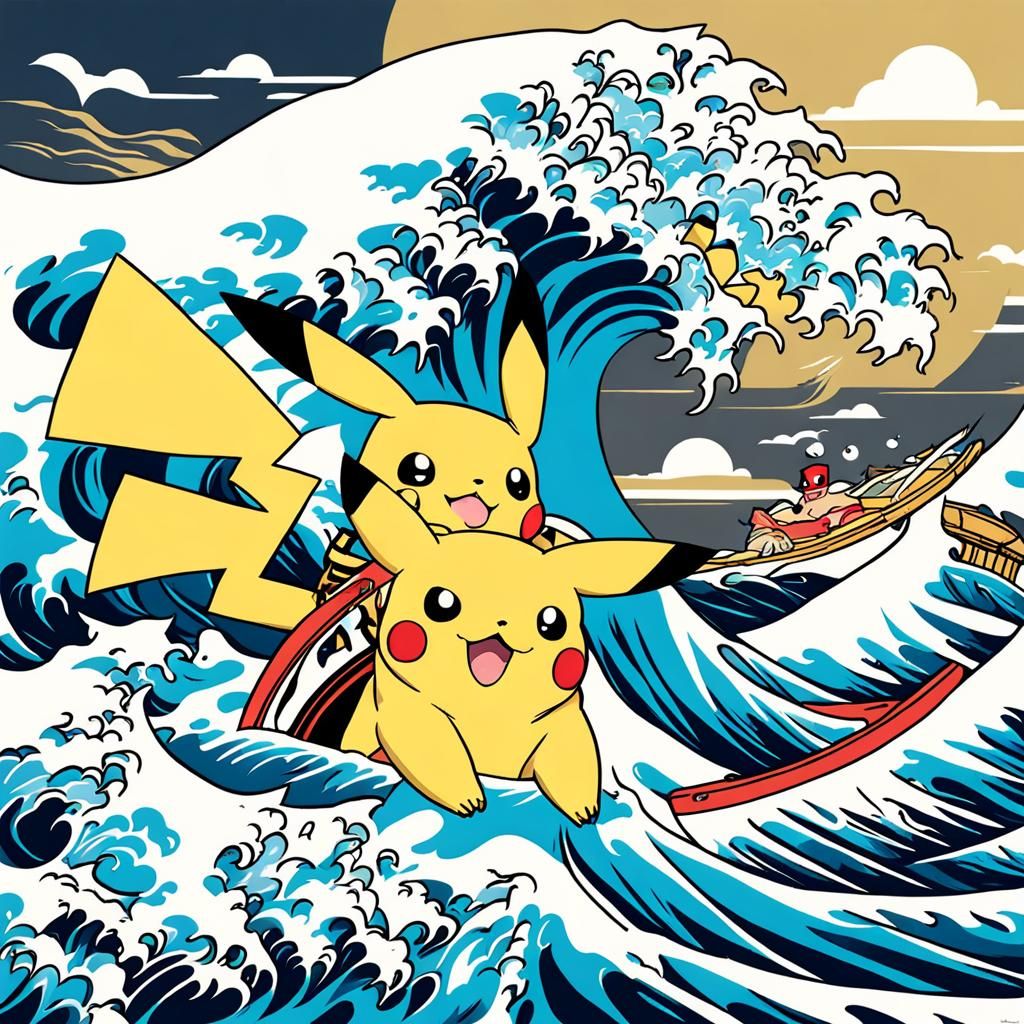 Pikachu Rides the Great Wave: Anime Style