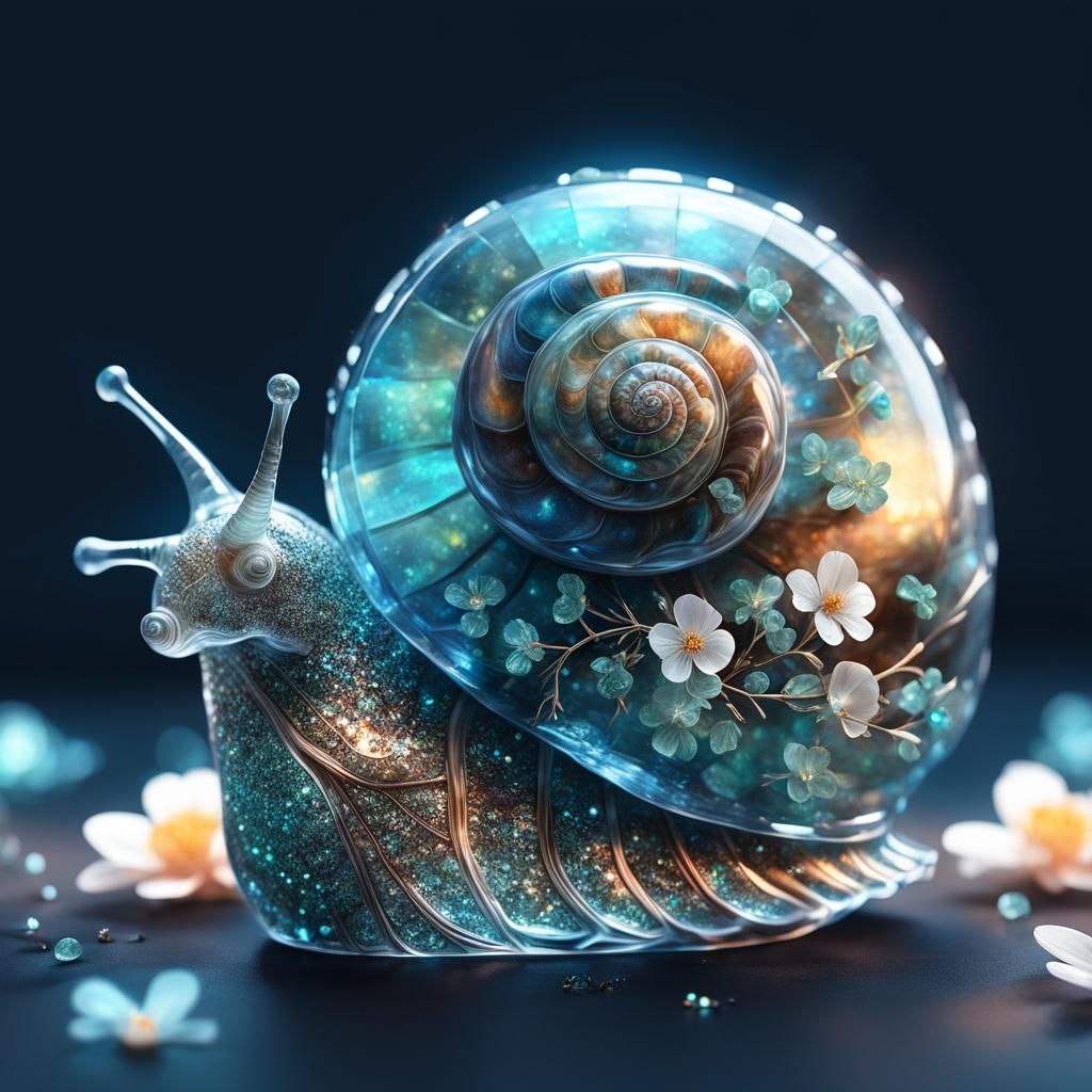 Bioluminescent Snail Shell Sculpture in Jade Crystal Glass