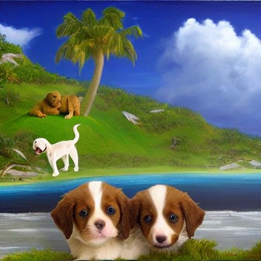 Island with Puppies: Detailed Matte Painting