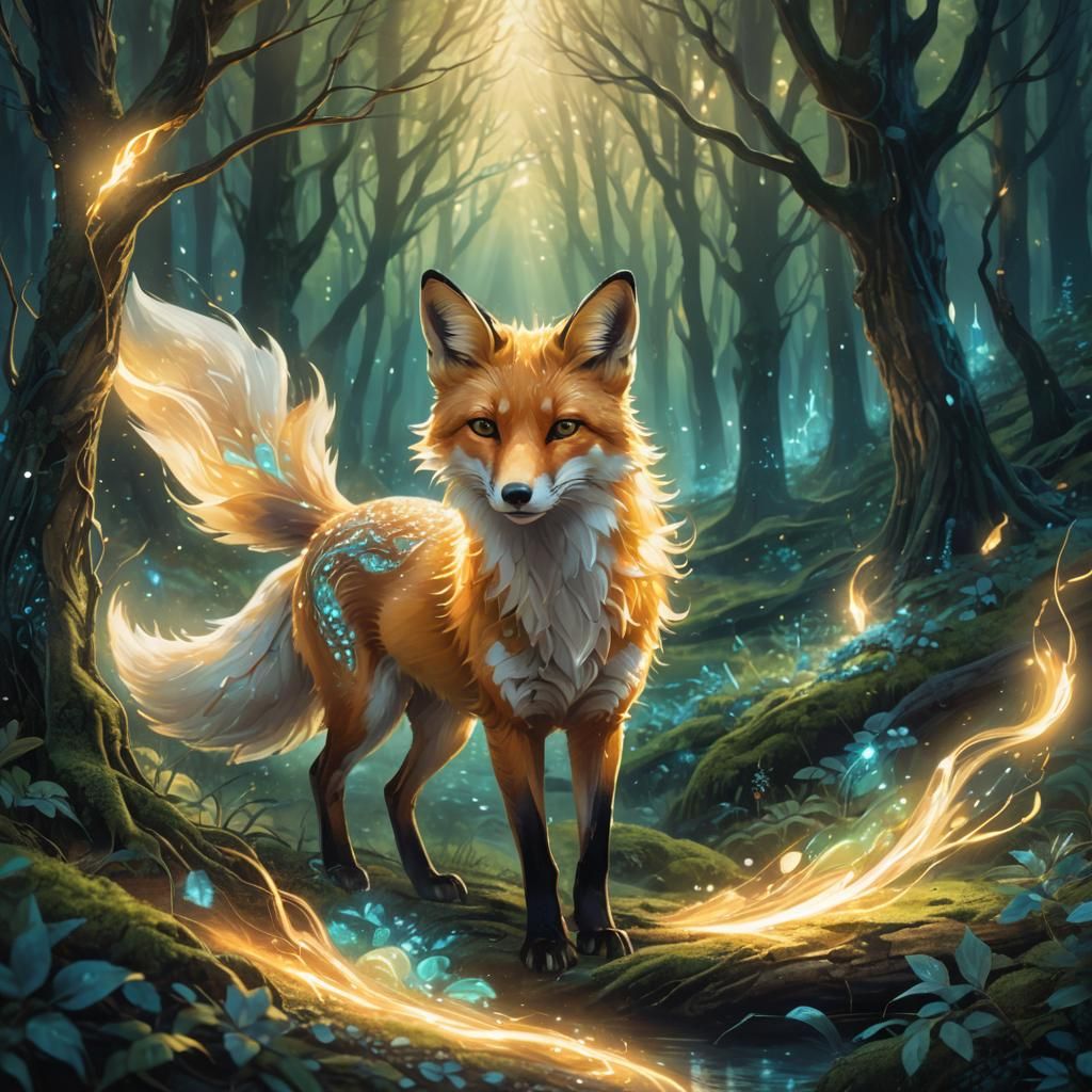 Luminous Fox Spreads Light in Mystical Forest