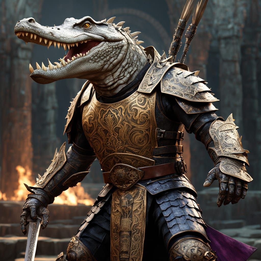 Humanoid Crocodile Warrior in Dark Fantasy Realm