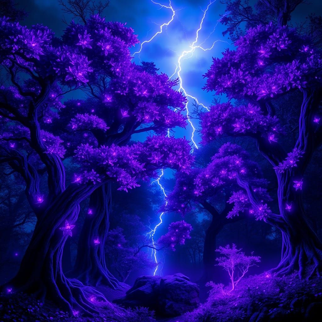 Electric Violet Forest at Night in Synthwave Style