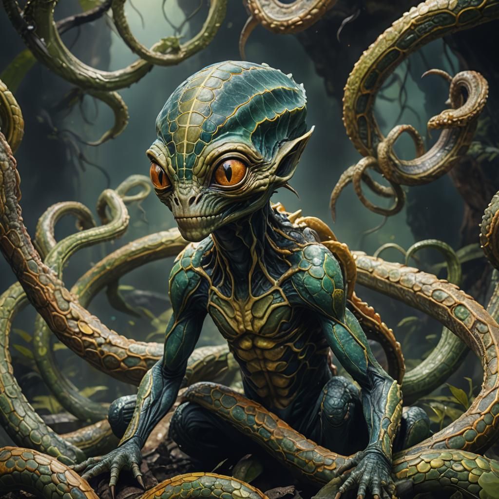 Hyperrealistic Portrait of an Eyeless Serpentine Alien