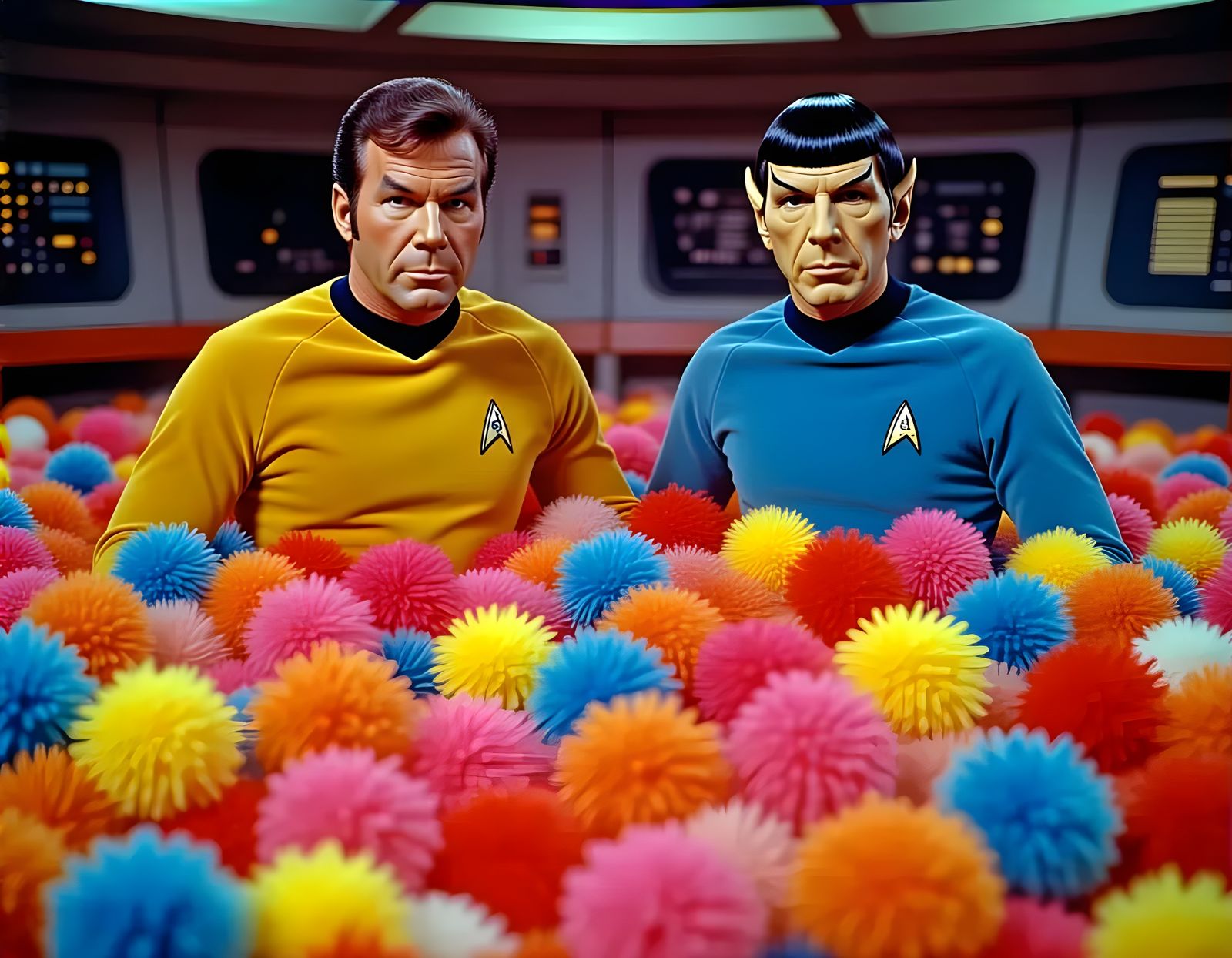 Star Trek's Kirk and Spock in Pom Pom Tribble Sea