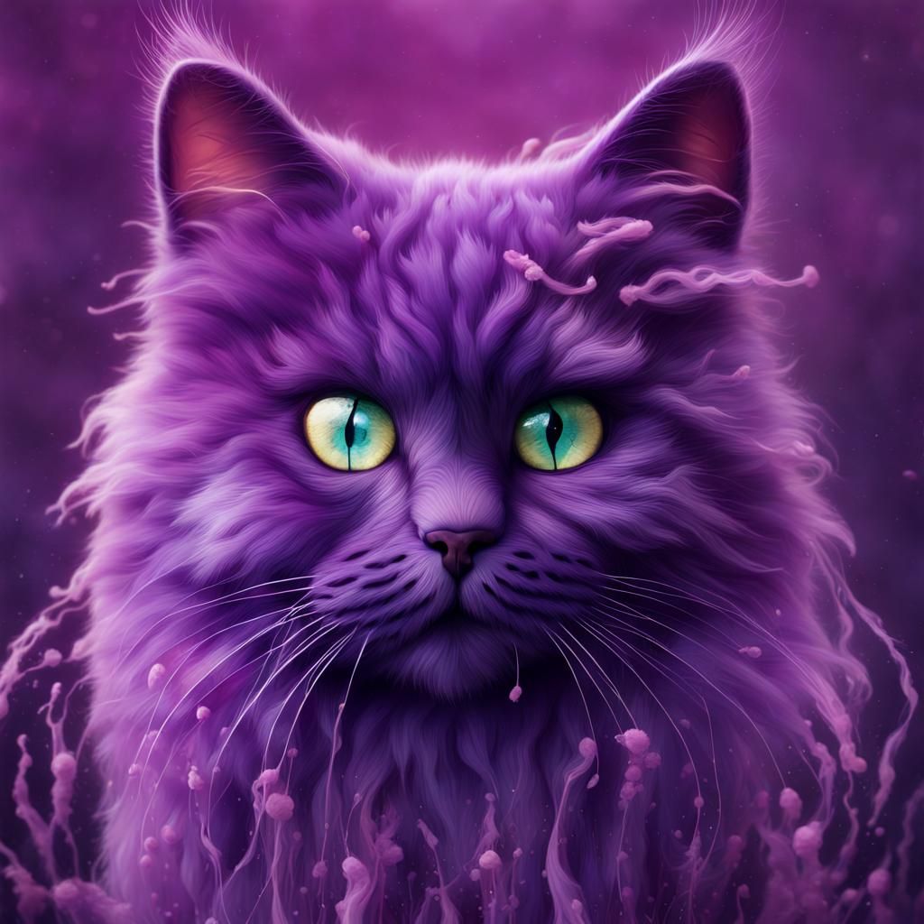 Fluffy Purple Cat Spirit Animal in Digital Painting