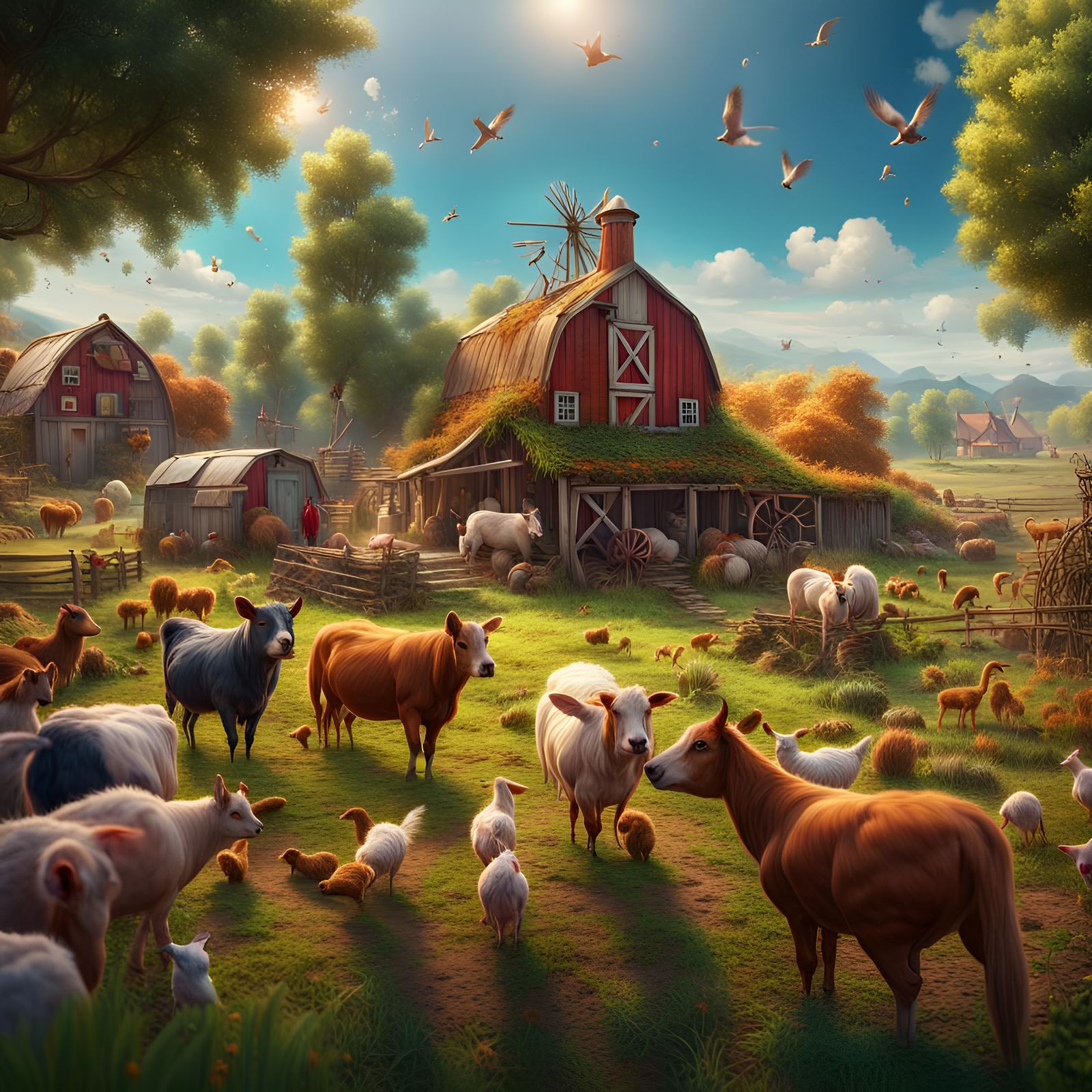 Colorful Farm Life Scene in Detailed Matte Painting