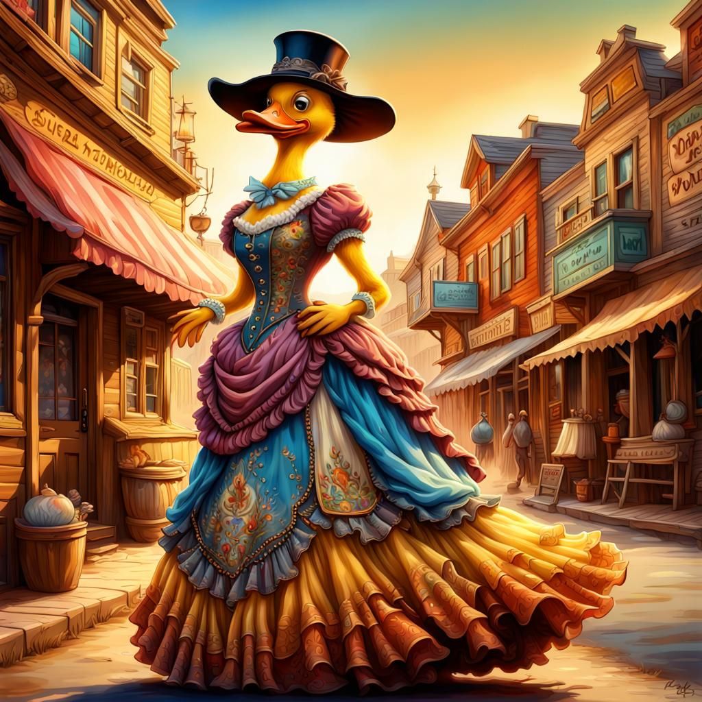Duck in Old West Dress in Whimsical Town