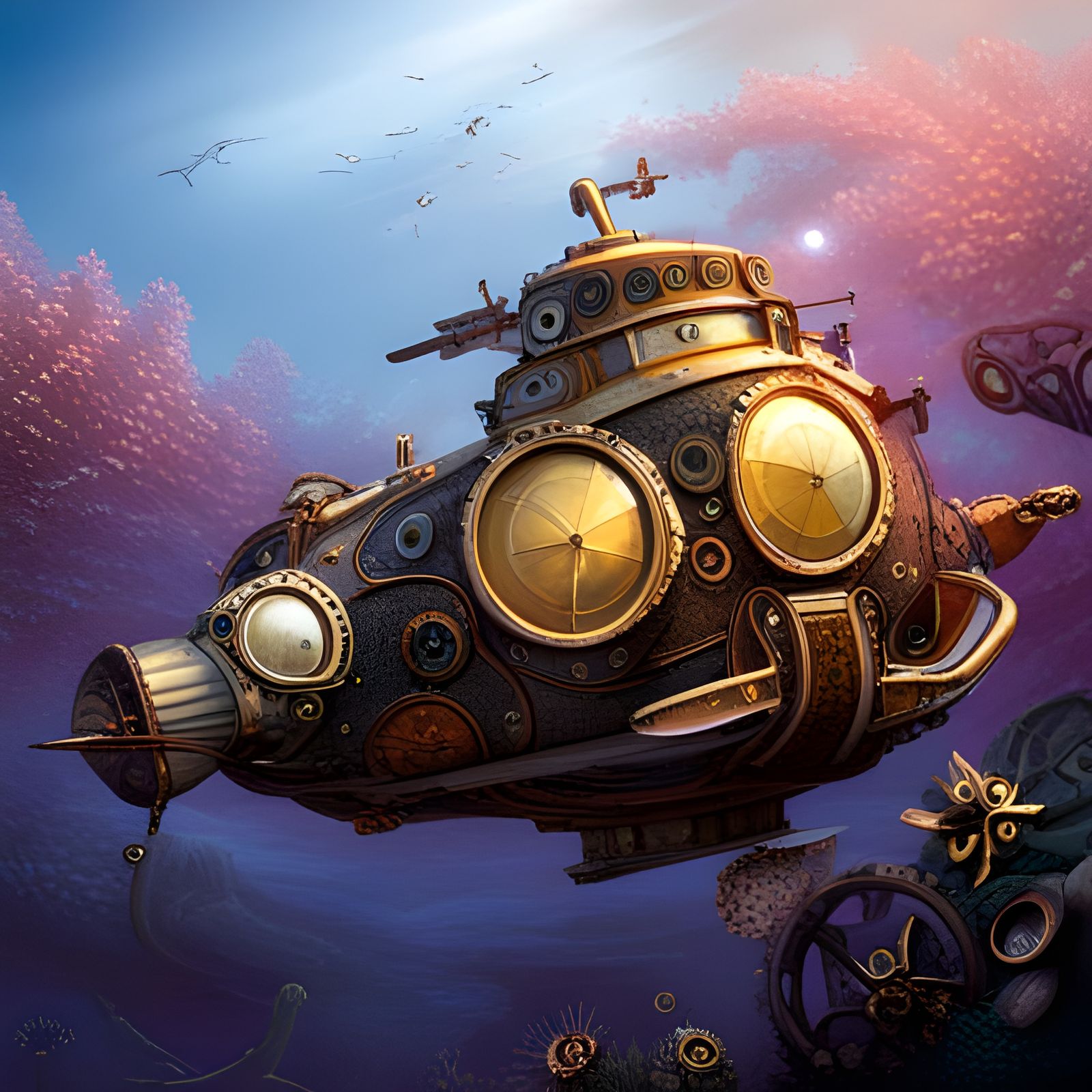 Steampunk Submarine in Coral Reef
