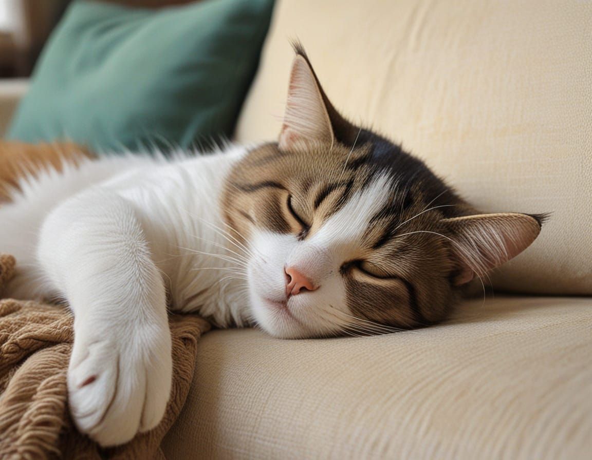 Impressionist Oil Painting of a Cat Sleeping