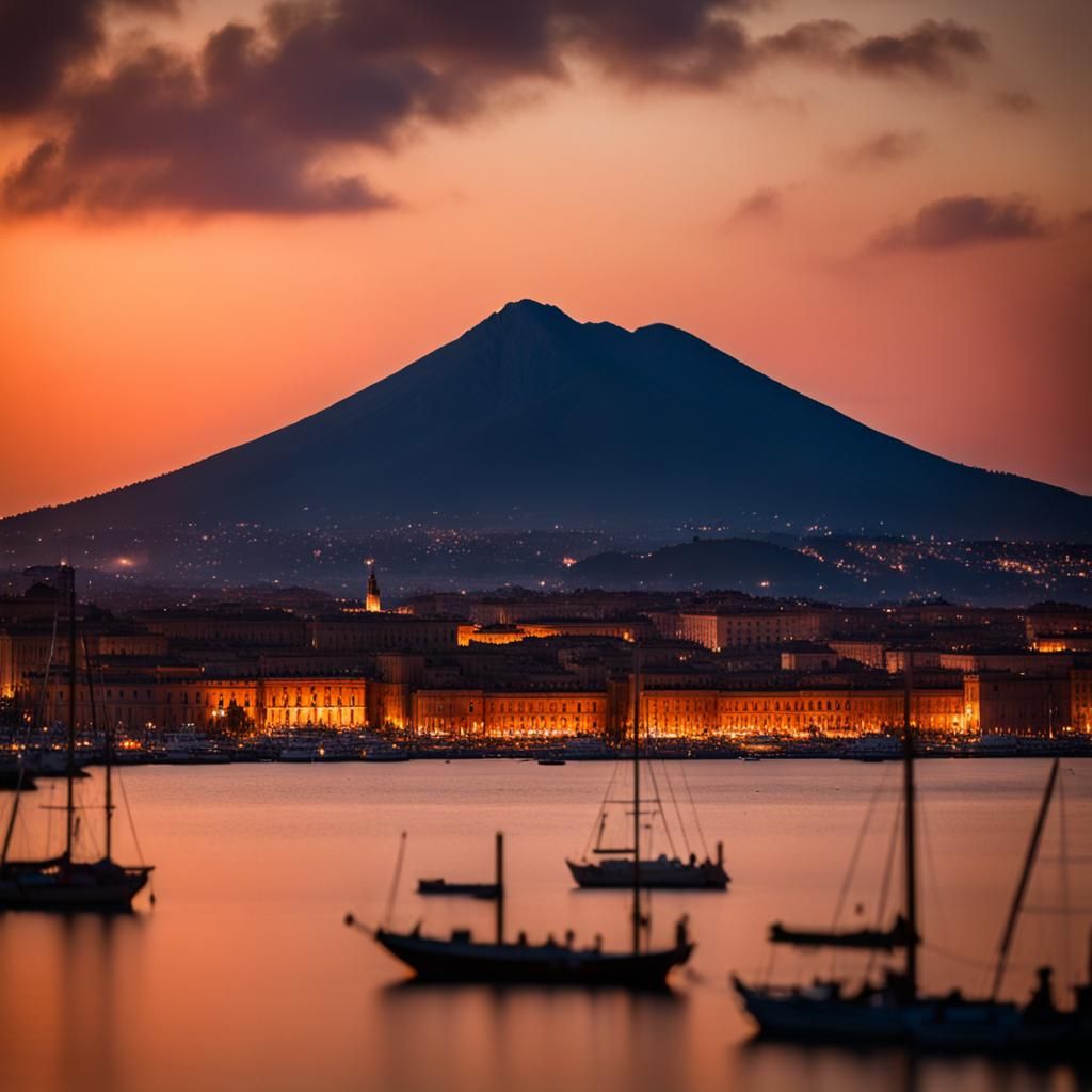 Naples Bay: Vesuvius at Sunset, Professional Photography