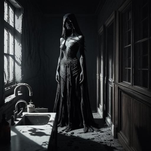 Surreal Horror: Ghostly Apparition in Kitchen